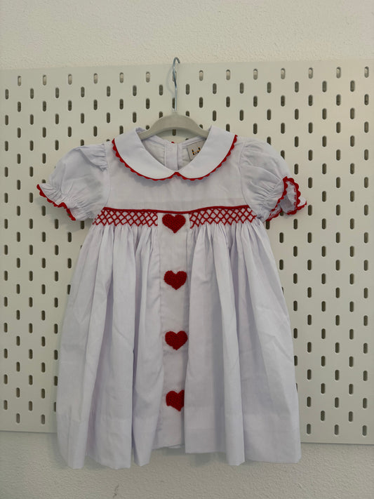 SMOCKED WHITE HEART DRESS