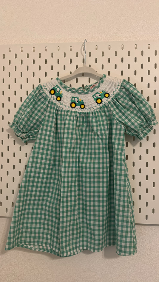 TRACTOR SMOCKED DRESS